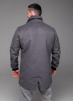 Чоловіча сіра подовжена куртка з кашеміру комір стійка "city"4 фото
