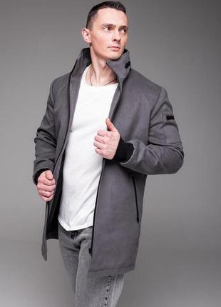 Чоловіча сіра подовжена куртка з кашеміру комір стійка "city"3 фото