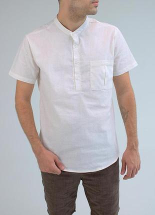 Чоловіча біла сорочка з кишенею3 фото