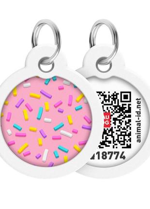 Адресник для собак і котів металевий waudog smart id з qr паспортом, малюнок "маршмеллоу", коло, д 30 мм