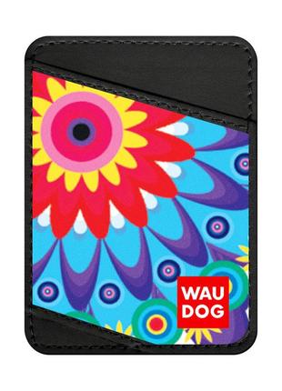 Холдер для карток waudog design з малюнком "квіти", преміум шкіра (ширина 70мм, довжина 95мм) чорний