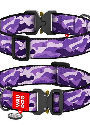 Нашийник для собак нейлоновий waudog nylon з qr паспортом, малюнок "фіолетовий камо", металева пряжка-фастекс,