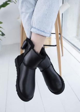 Ugg mini bailey bow black leather🆕 шикарные женские угги с бантом🆕купить наложенный платёж4 фото