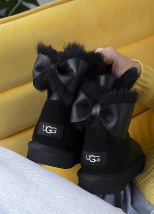 Ugg mini bailey bow black leather🆕 шикарные женские угги с бантом🆕купить наложенный платёж6 фото