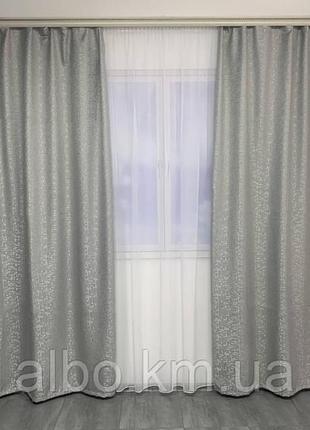 Серые готовые шторы лен блэкаут мрамор однотонные4 фото