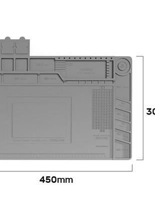 Мат силиконовый, термоустойчивый aida s-160, для ремонта техники и раскладки запчастей / 450x300 мм grey8 фото
