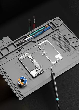 Мат силиконовый, термоустойчивый aida s-160, для ремонта техники и раскладки запчастей / 450x300 мм grey2 фото