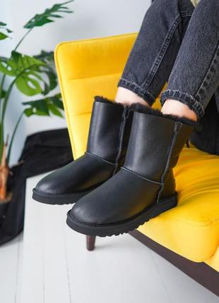 Ugg classic black leather 🆕 шикарні жіночі уггі c замком 🆕 купити накладений платіж9 фото