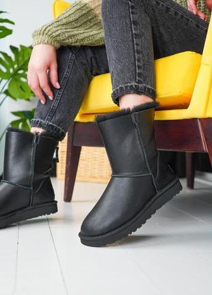 Ugg classic black leather 🆕 шикарні жіночі уггі c замком 🆕 купити накладений платіж4 фото