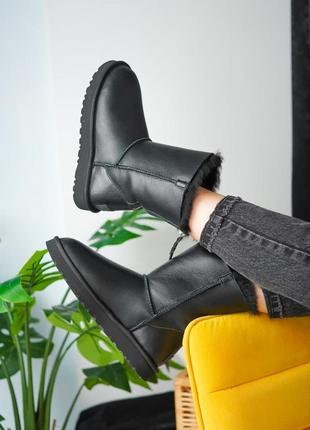 Ugg classic black leather 🆕 шикарні жіночі уггі c замком 🆕 купити накладений платіж8 фото