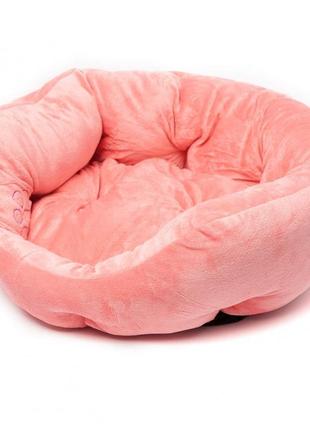 Лежанка плюшевая для собак и кошек lovable dog "luxury round bed" персикового цвета1 фото