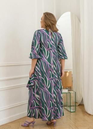 Довге жіноче плаття в підлогу гарне ошатне ефектне із шовку з принтом великі розміри 50-683 фото