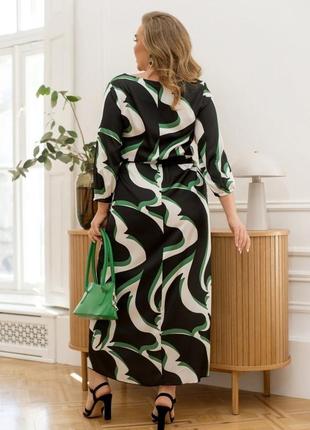 Довге жіноче плаття в підлогу гарне ошатне ефектне із шовку з принтом великі розміри 50-686 фото