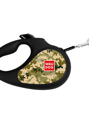 Повідець-рулетка для собак waudog r-leash, малюнок "мілітарі", xs, до 12 кг, 3 м, світловідбиваюча стрічка