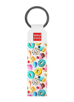 Брелок waudog design з малюнком "пончики", преміум шкіра (ширина 20 мм, довжина 95 мм) білий