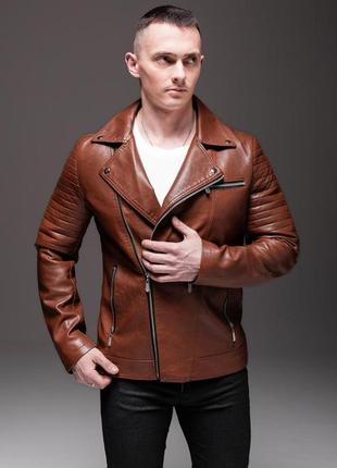 Чоловіча шкіряна куртка косуха коричнева1 фото