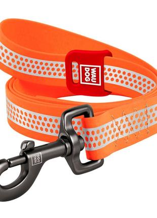 Повідець для собак водостійкий waudog waterproof, світловідбиваючий, s, ш 15мм, д 183 см помаранчевий
