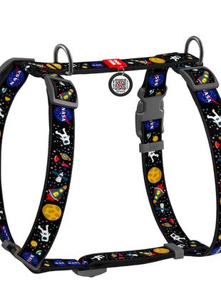 Шлея для собак анатомічна h-подібна waudog nylon з qr-паспортом, малюнок "nasa", пластиковий фастекс, s, ш 15