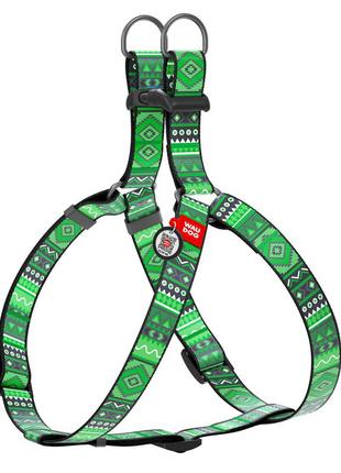 Шлея для собак waudog nylon з qr паспортом, малюнок "етно зелений", пластиковий фастекс, ш 25 мм, дов 60-90 см
