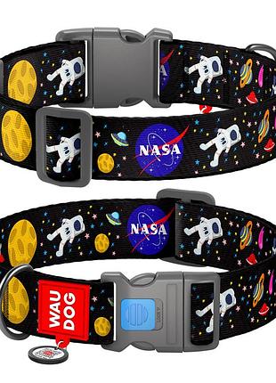 Нашийник для собак нейлоновий waudog nylon з qr паспортом, малюнок "nasa", пластиковий фастекс, xxl, ш 35 мм,