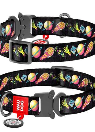 Нашийник для собак нейлоновий waudog nylon з qr паспортом, малюнок "рік та морті 3", металева пряжка-фастекс,