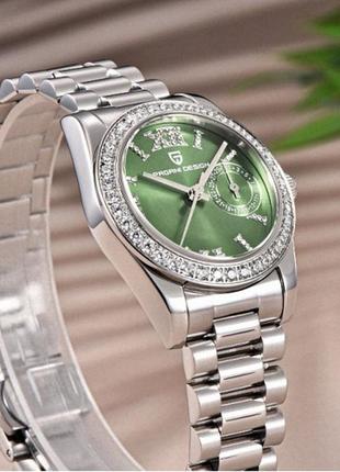 Кварцовий годинник pagani design pd-1776 silver-green, жіночі, кварцовий механізм, сапфірове скло, d c5 фото