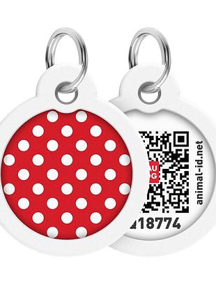 Адресник для собак і котів металевий waudog smart id з qr паспортом, малюнок "горох", коло, д 30 мм
