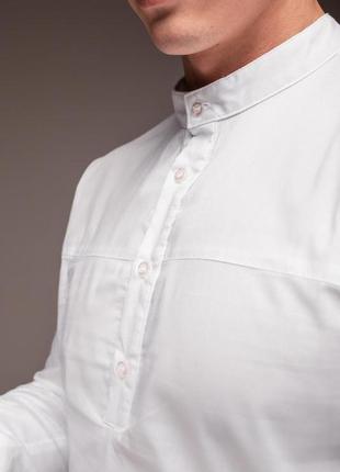 Біла чоловіча сорочка casual комірець - стійка4 фото