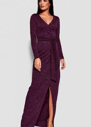 Платье с запахом из эластичного меланжевого трикотажа макси длины