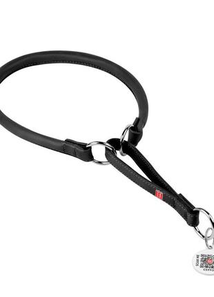 Нашийник-зашморг для собак шкіряний waudog soft з qr паспортом, круглий, д 13 мм, дов 61-70 см чорний