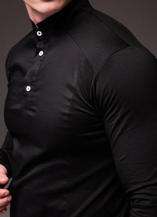 Чоловіча стильна чорна сорочка , комір стійка "combo"3 фото