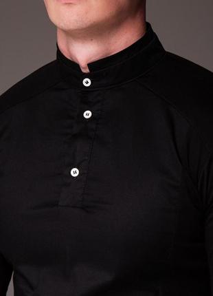 Чоловіча стильна чорна сорочка , комір стійка "combo"2 фото