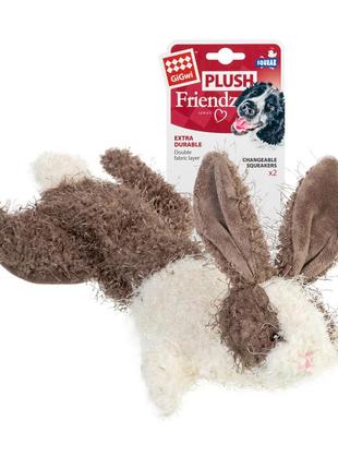 Іграшка для собак заєць, шкурка з пищалкою gigwi plush, текстиль, 47 см2 фото