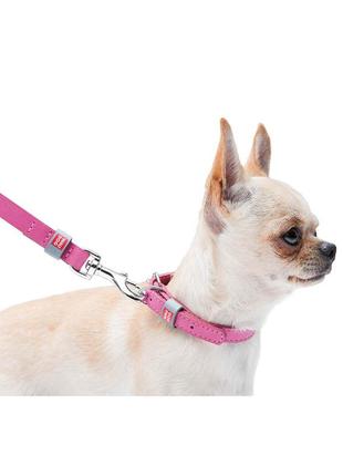 Нашийник для собак шкіряний waudog classic, ш 12 мм, дов 19-25 см рожевий8 фото