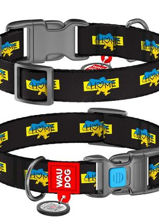 Нашийник для собак нейлоновий waudog nylon з qr паспортом, малюнок "дім", пластиковий фастекс, xl, ш 25 мм,