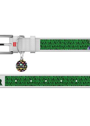 Нашийник для собак шкіряний waudog design з qr паспортом, малюнок "джокер", ш 20 мм, дов 29-38 см білий3 фото