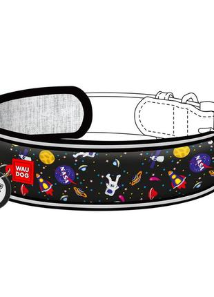 Ергономічна накладка на нашийник waudog nylon з qr-паспортом, малюнок "nasa" (розмір xs, для ширини нашийника