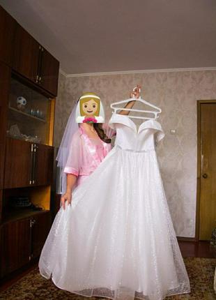 Свадебное пышное платье блестящее глитер3 фото