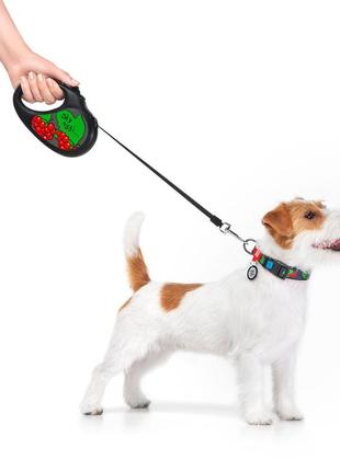 Повідець-рулетка для собак waudog r-leash, малюнок "калина", m, до 25 кг, 5 м, світловідбиваюча стрічка чорний7 фото
