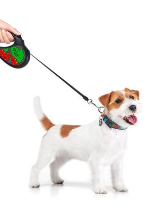 Повідець-рулетка для собак waudog r-leash, малюнок "калина", m, до 25 кг, 5 м, світловідбиваюча стрічка чорний8 фото