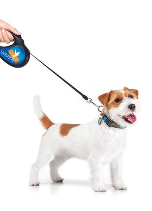 Повідець-рулетка для собак waudog r-leash, малюнок "прапор", m, до 25 кг, 5 м, світловідбиваюча стрічка чорний8 фото