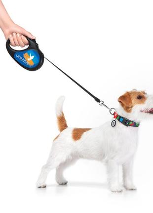 Повідець-рулетка для собак waudog r-leash, малюнок "прапор", m, до 25 кг, 5 м, світловідбиваюча стрічка чорний7 фото