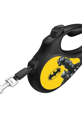 Повідець-рулетка для собак waudog r-leash, малюнок "бетмен жовтий", s, до 15 кг, 5 м, світловідбиваюча стрічка3 фото