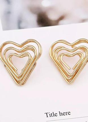 Объёмные серьги сердечки, серёжки плетёные золото2 фото