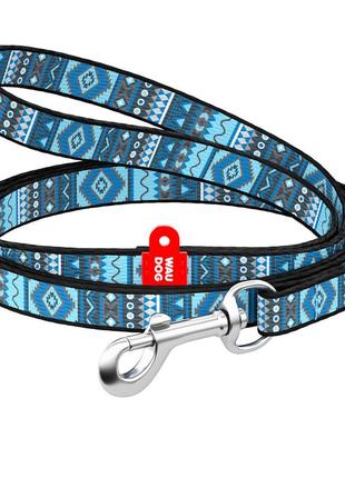 Повідець для собак нейлоновий waudog nylon, малюнок "етно синій" , ш 10 мм, дов 122 см