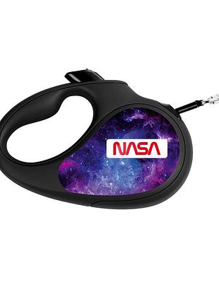 Повідець-рулетка для собак waudog r-leash, малюнок "nasa21", m, до 25 кг, 5 м, світловідбиваюча стрічка чорний