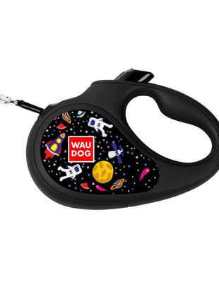 Повідець-рулетка для собак waudog r-leash, малюнок "nasa", xs, до 12 кг, 3 м, світловідбиваюча стрічка чорний5 фото