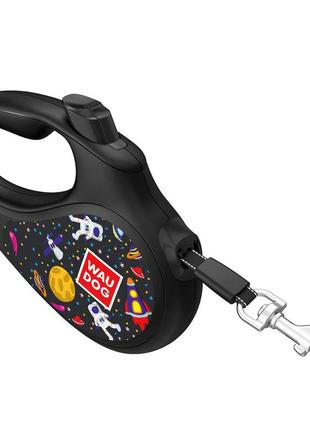 Повідець-рулетка для собак waudog r-leash, малюнок "nasa", xs, до 12 кг, 3 м, світловідбиваюча стрічка чорний2 фото