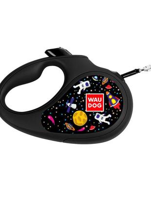 Повідець-рулетка для собак waudog r-leash, малюнок "nasa", m, до 25 кг, 5 м, світловідбиваюча стрічка чорний3 фото