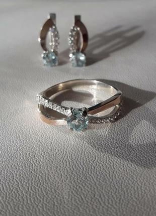 🫧 19 размер кольцо серебро с золотом топаз3 фото